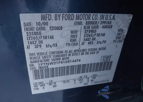 2001 Ford F-250 Lariat/Xl/Xlt z USA, uszkodzony, nr VIN 1FTNW21F01EB14474